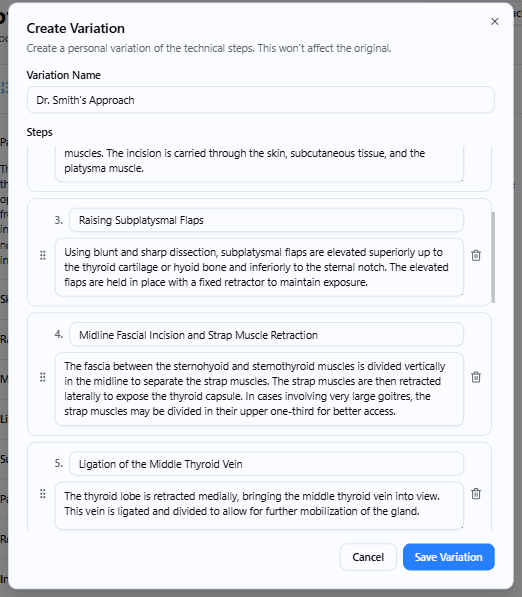 Technique variation editor